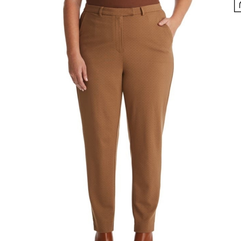 NWT ADYSON PARKER Dot Jacquard Split Hem Pants In Natural Jacquard Combo SZ 16